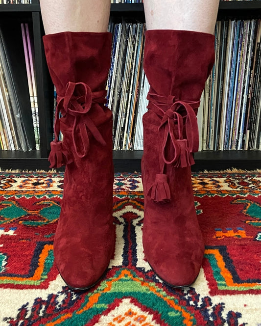 Manolo Blahnik Red Suede Cavamod Boots UK 7