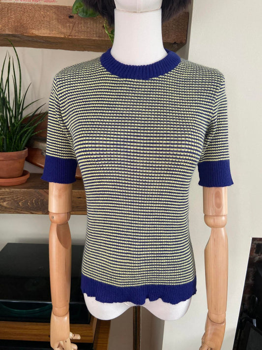 Vintage 1970s Yellow Blue Striped Knit Top