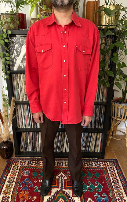 Vintage 90s Red Twill Western Shirt