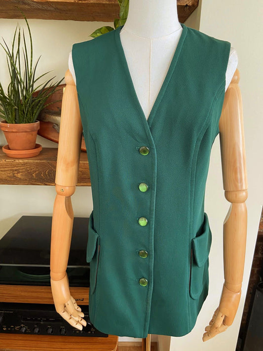 Vintage 1970s Green Longline Waistcoat