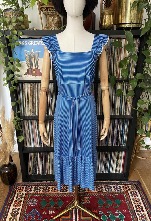 Vintage 1970s Blue Striped Wrap Dress