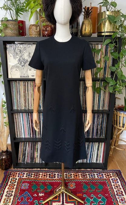 Vintage 1960s Black Beaded Wool Shift Dress