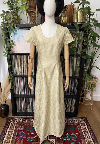 Vintage 1960s Gold Brocade Maxi Dress
