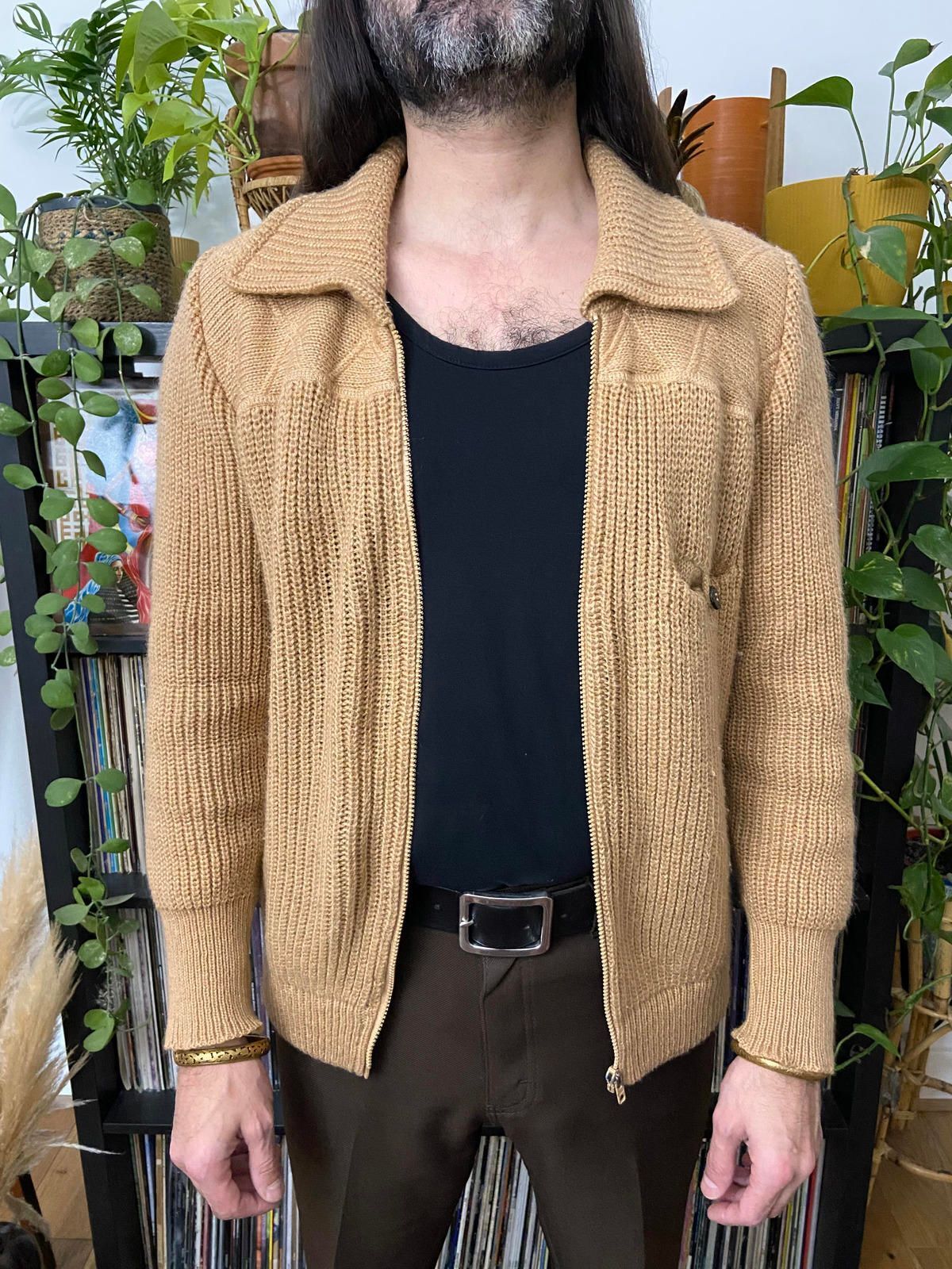 Vintage 1970s Beige Italian Chunky Knit Cardigan