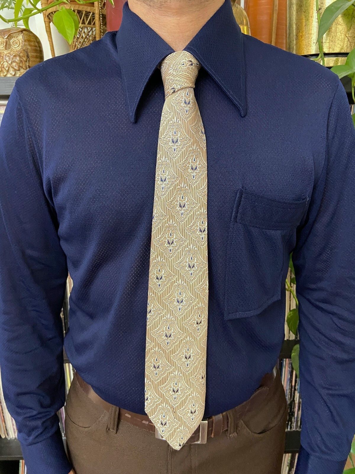 Vintage 1970s Japanese Woven Pattern Tie