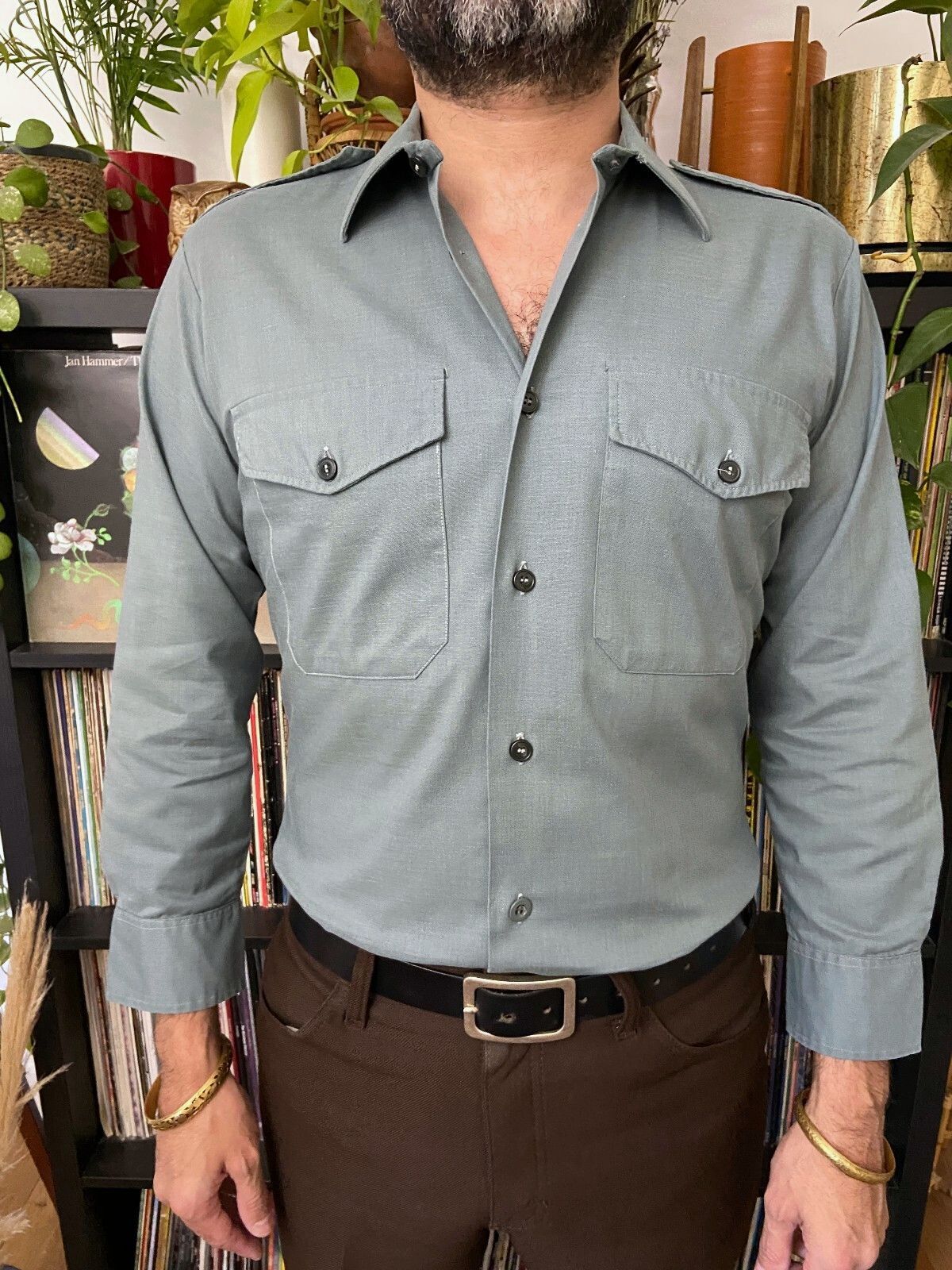 Vintage 1980s Green Military Shirt