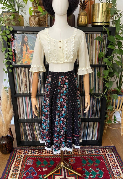 Vintage 1970s Floral Panelled Prairie Skirt