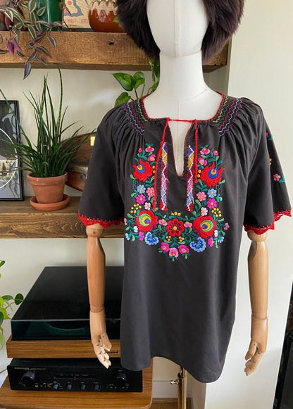 Vintage Black Hungarian Folk Blouse