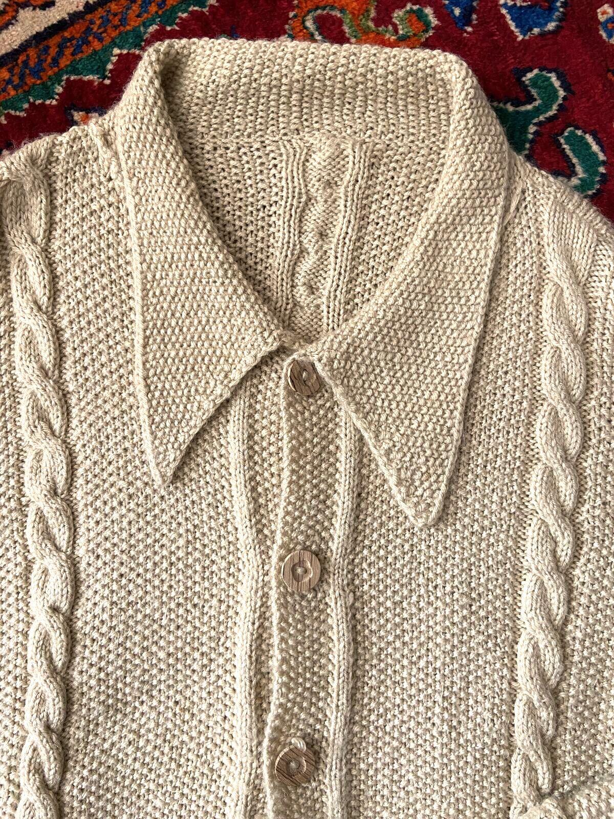 Vintage 1970s Dagger Collar Cable Knit Cardigan
