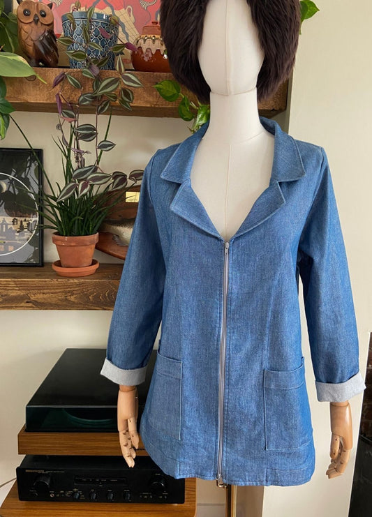 Vintage Blue Denim Zip Up Utility Jacket