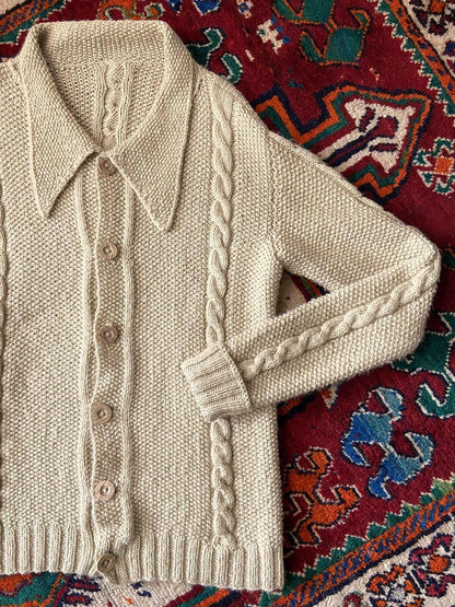 Vintage 1970s Dagger Collar Cable Knit Cardigan