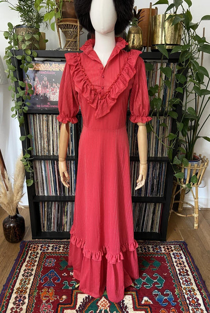 Vintage 1970s Pink Gold Maxi Prairie Dress