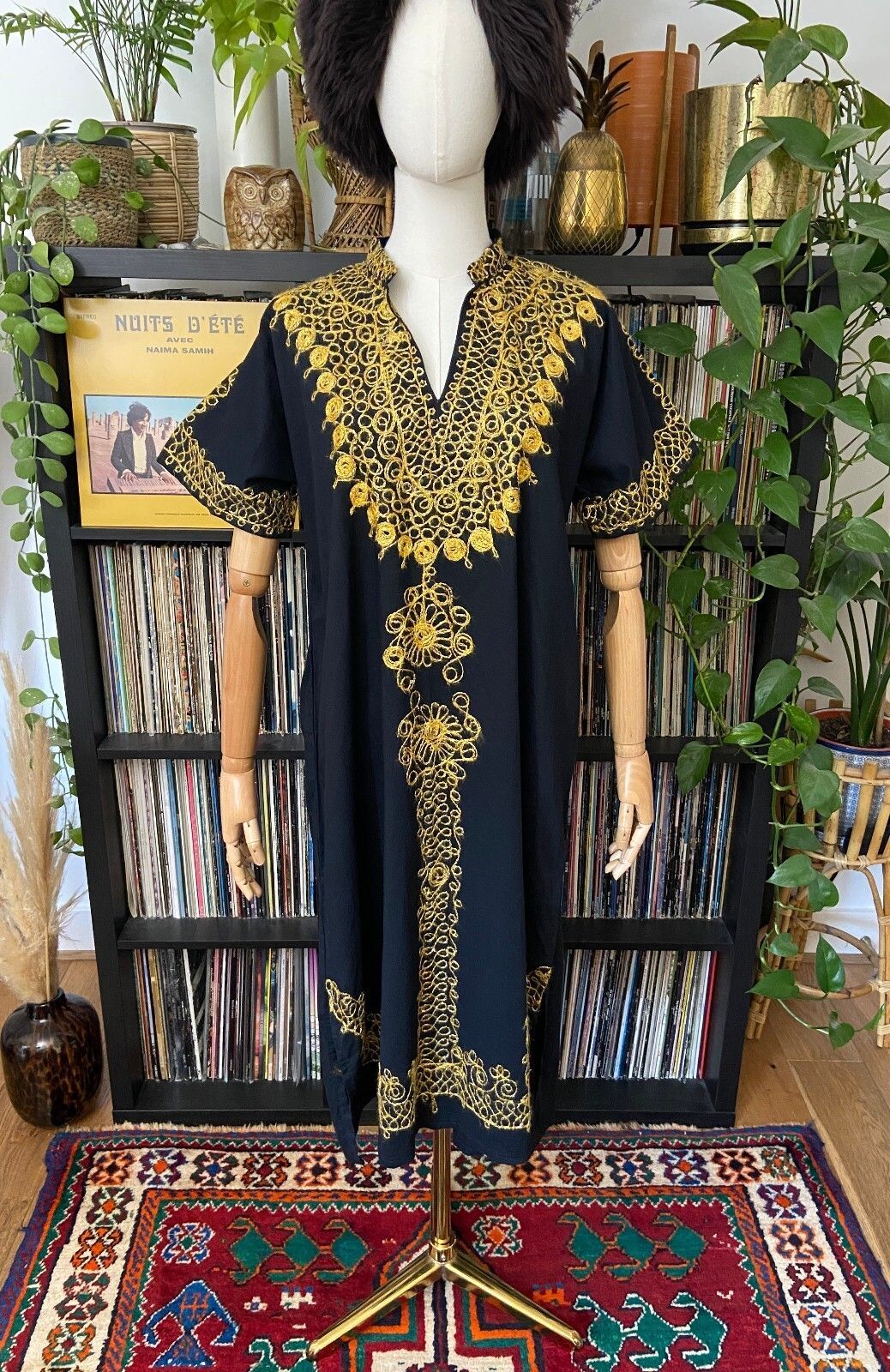 Vintage 1970s Black & Gold Embroidered Kaftan
