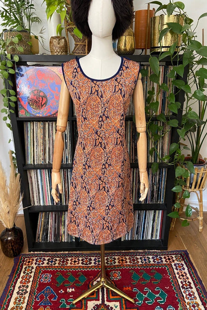 Vintage 1960s Orange & Navy Shift Dress