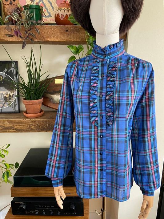 Vintage 1980s Blue Check Prairie Shirt