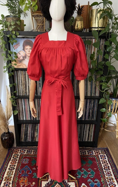 Vintage 1970s Red Square Neck Maxi Dress