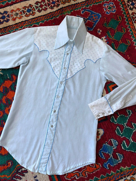 Vintage Homemade 1970s Baby Blue Western Shirt