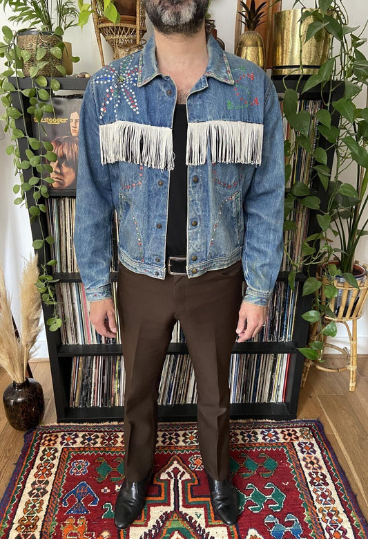 Vintage 1970s Customised Sequinned & Fringed Denim Jacket