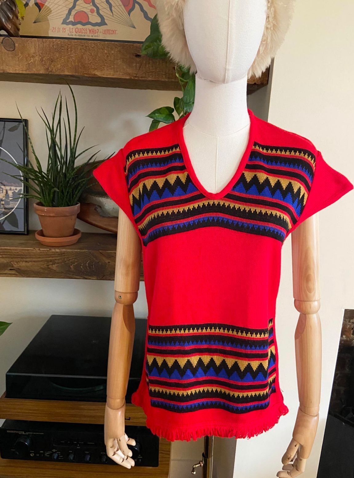 Vintage 1970s Red Southwestern Knit Top
