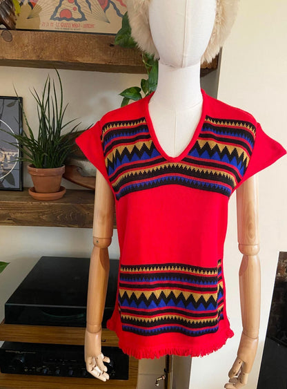 Vintage 1970s Red Southwestern Knit Top