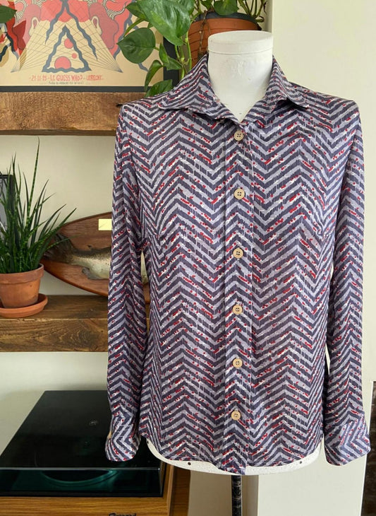 Vintage 1970s Grey Zig Zag Jersey Shirt